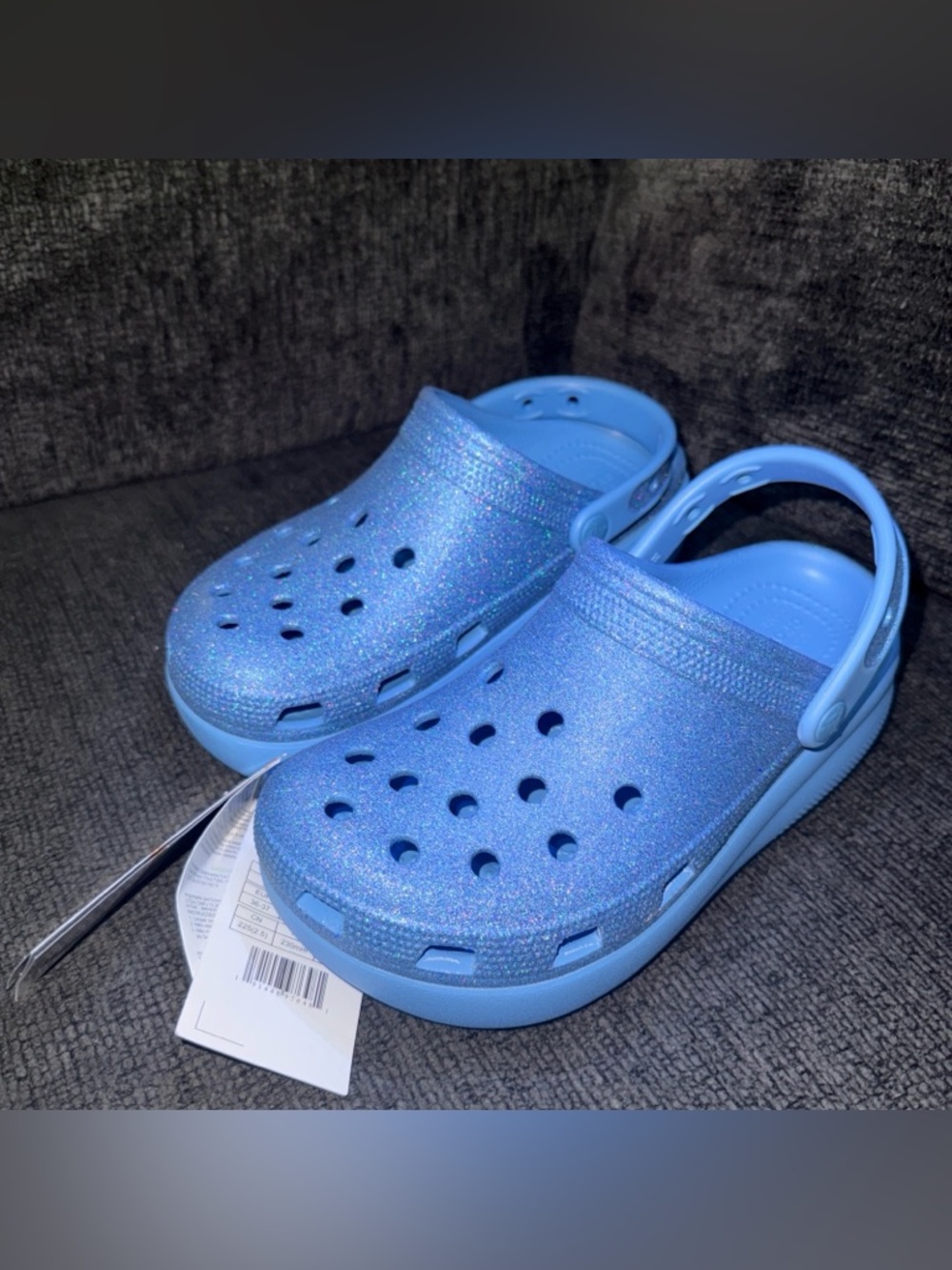 Crocs Blue Glitter Clog Unisex Kids Shoes Crocs Comfort J4- New - Picture 2 of 7
